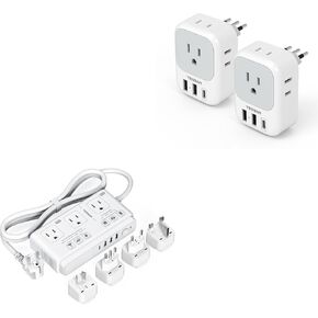 Italy Travel Plug Adapter 2 Pack, TESSAN Italy Power Adapter with 4 AC 3 USB Charger (1 USB C Port), 220V to 110V Voltage Converter, Step Down Transformer, for UK EU AUS, for Hair Dryer Curling Iron