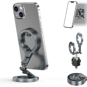 Dual Magnetic Phone Holder Compatiable with iPhone 16 15 14 13 12 Pro Max Plus Series & MagSafe Cases, MG-02 Plus 1/4"-20 Phone Tripod Mount, Gym Magnetic Phone Stand Travel