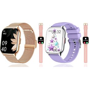 2-Pack Smart Watch with 4 Bands, 2.0" Fitness Tracker Watch(Dial/Answer Calls) with Heart Rate/Blood Pressure/Blood Oxygen Monitor for Android iOS