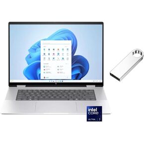 HP Envy 2-in-1 16" WUXGA Touchscreen Laptop | Intel Core Ultra 7 155U |Intel Graphics | 5MP IR Camera | Backlit | Silver| 16GB RAM DDR5 | 2TB SSD |Windows 11 Pro |Bundle with 64GB USB Flash Drive