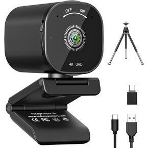 Webcam 4K, USB Webcam with 4 Noise-Canceling Microphones, 4K Webcam for PC/MAC, 50°- 92° FOV Streaming Webcam, Built-in OSD & Privacy Cover, Plug & Play Wide Angle Webcam for Zoom, Teams, Recording