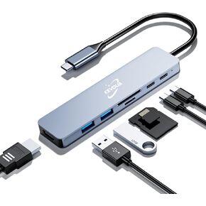 7-in-1 USB C HUB مع موسع HDMI 4K ، 100W PD ، 1USB-C 3.0،2 منافذ بيانات USB-A 5GBPS ، قارئ بطاقة TF/SD ، موسع الكمبيوتر المحمول ، مناسب للأجهزة مع واجهة USB C ، مثل MacBook ، الهاتف المحمول ، الهاتف المحمول