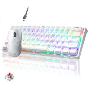 AULA SC580 Wireless Tri-Mode Gaming Mouse with 10000DPI, 6 Programmable Buttons & 60% Mechanical Gaming Keyboard, 29 RGB Backlit Custom Hot Swappable Keyboard (White)