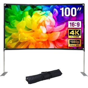 Outdoor Projector Screen with Stand 100 inch Portable Indoor, 16:9 4K Full HD, Front Rear Projection for Movie Game Outside Theater Home Backyard