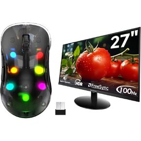 memzuoix LED Rechargeable Wireless Mouse and 27 Inch Computer Monitor 100hz 1920 x 1080p with HDMI
