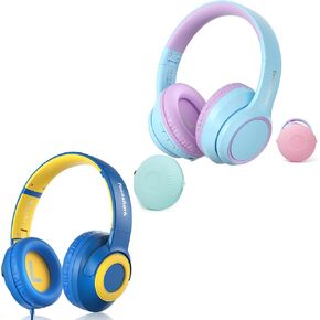 (Kids Bluetooth Noise Cancelling Headphones & (Kids Headphones Wired) Bundles-Comfortable Fit, Stereo Sound, Foldable, Adjustable Headband,for iPad Tablet Home School Travel