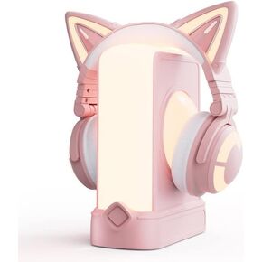 YOWU RGB Cat Ear Headphones CE Pink and Crystal Headphone Stand Pink, Accessories for The Ultimate Experience