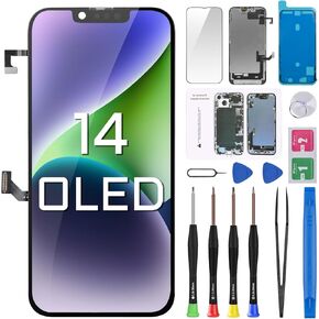 [OLED] Screen Replacement for iPhone 14 6.1" Display Digitizer Front Speaker Proximity Sensor OLED 3D Touch Full Assembly Repair Fix Tools Kit A2882 A2649 A2881 A2884 A2883