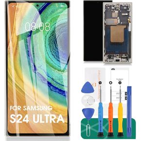 OLED LCD Screen for Samsung Galaxy S24 Ultra 5G LCD S928 Display for SM-S928U LCD Display Touch Screen Digitizer Assembly Repair Parts with Tools (With Frame,Grey,larger Display Area)