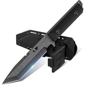 Dragon Creek Fixed Blade Knife - Outdoor Tactical Survival Knife With Sheath G10 Full Tang Handle for Camping Hiking Gift Men Black