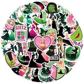 50Pcs Witch Sticker Pack for Kids, Teens, Adult, Aesthetic Vinyl Sticker Decals for Water Bottle, Laptop, Phone, Skateboard, or Scrapbook, Wizard Stickers for Green and Pink Party Favor or Decor