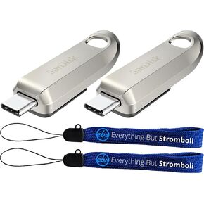 SanDisk 2 Pack Ultra Luxe 64GB USB-C Flash Drive SDCZ75-064G-G46 - Bundle with (2) Everything But Stromboli Lanyards