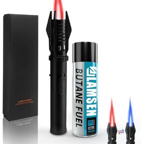 Lightsaber Butane Torch Lighter with Butane Refill – Refillable Kitchen Torch, Adjustable Flame, Windproof Blow Torch, Safety Lock, for BBQ, Brulee, Cooking – Unique Lighter Gift, 1 Set