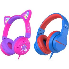 iClever Meow Lollipop & HS19 Wired Kids Headphones Bundles, Safe Volume, Stereo Sound, Kids Headphones for School Travel