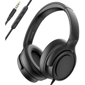 Wired Over-Ear Headphones with Mic, Hi-Fi Stereo Sound, Adjustable Headband, Comfort Noise-Isolating Ear Cups, Comfortable Fit for 3.5mm Devices (Black)