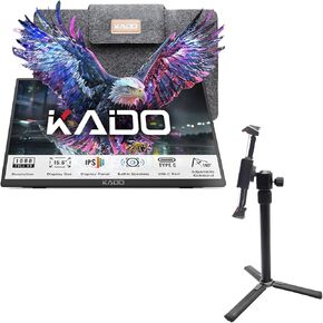 Kado Portable Monitor 15.6'' FHD 1080p VESA/Clamp Tripod Stand Set, Ultra-Slim Laptop Monitor 1920x1080 with Built-in Speakers, IPS Display for PC, Mac, Phone, Xbox, PS5, USB-C & HDMI Connectivity