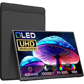 Portable Monitor OLED 4K 3840×2400, 14" Ultra Slim Travel Monitor, 400+ Nits |100% DCI-P3 | 1000000:1 Contrast, HDMI USB C External Monitor for Laptop Mabook PC