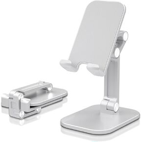 Phone Stand, Adjustable Height and Angle Foldable Cell Phone Stand Holder for Desk, Taller iPhone Stand Compatible 4-11 Inch All Mobile Phone/iPad/Tablet - Black (White)