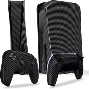 eXtremeRate eXcover Graphite Carbon Fiber Top Bottom Cover Compatible with PS5 Console Disc Edition, Replacement Luna Faceplate & RISE4 Remap Kit Redesigned Back Shell for PS5 Controller BDM-010 & 020