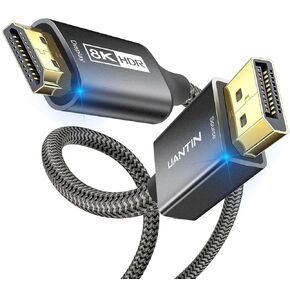 DisplayPort to HDMI 8K Cable (8K@60Hz,4K@120Hz,2K@144Hz) 10FT DP 1.4 (Source) to HDMI 2.1 (Display) Uni-Directional Display Port Braided Cord Support HDCP2.3/HDR10/DSC for PC, AMD, NVIDIA
