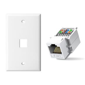 50-Pack Cat6 Tool-Less RJ45 Keystone Jack and 10-Pack Ethernet Keystone Wall Plate