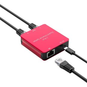 2 Port Gigabit Ethernet Splitter ، جهازان لتواصل في وقت واحد ، 1 In-2 Out RJ45 Flitter for Cat5/Cat5e ، Cat6 ، Cat7 ، Cat8 (Red)
