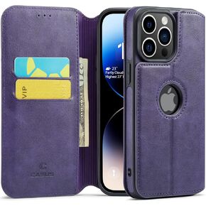 Casus Logo View Compatible with iPhone 14 Pro Wallet Case Slim Faux Leather with Card Holder Slot Thin Magnetic Flip Cover (2022) 6.1" (Brown)
