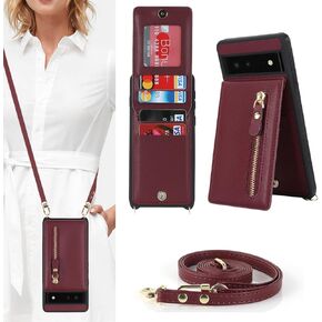 for Google Pixel 6 Case with Card Holder for Women,for Pixel 6 Phone Case Wallet with Strap Credit Card Slots Crossbody with Kickstand Zipper Case for Pixel 6 - Black
