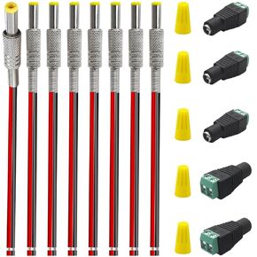 4PCS 5.5 x 2.1mm 5A DC-099 DC Power Jack Socket Threaded Female Panel Mount Connector with 18AWG Wire DC Power Male Pigtail Wire with Waterproof Cover Cap Hexagonal Nut Wiring Cap