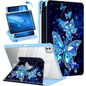 Casetego for iPad Pro 13 Inch (M4) 2024 Case with Pencil Holder,360°Rotating Adjustable Stand Protective Cover,All Butterfly