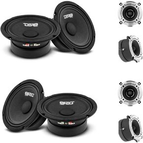 DS18 Car Audio Speakers Bundle - 4X PRO-GM6SE 6.5" Midrange Loudspeakers and 4X PRO-TW120 Super Bullet Tweeters for Premium Stereo Sound System
