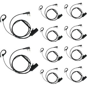 C Shape Earpiece Headset with PTT Mic Compatible with Baofeng Kenwood BF-888S UV-5R BF-F8HP BF-F9 TK-3140 TK-3400 TK-3402 Walkie Talkie Two Way Radio 10 Pack