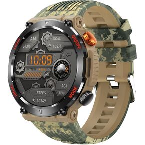 QTLLBT Outdoor Smart Watch 1.46 -inch HD LED Flashlight Compass (answering/dial -up) Fitness Tracker Smart Watch Meter Measuring The Media News. View Weather Forecast (camo)