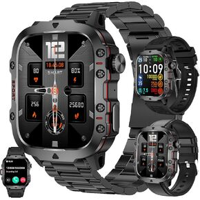 Smart Watches for Men(Answer/Make Call) , 1.96" HD Fitness Tracker Watch with Blood Pressure/Heart Rate Monitor, 3ATM Waterproof Fitness Watch for Men, Smart Watch for Android/iOS Phones (Black)
