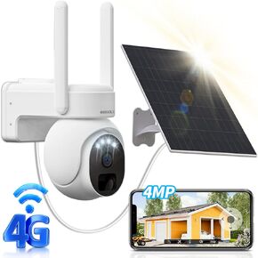OOSSXX (US Version 2-Way Audio & 4G LTE Cellular Security Camera Solar Security Cameras Wireless Outdoor,4MP Indoor Solar Battery PTZ WiFi Camera for Home Security System PIR Detection