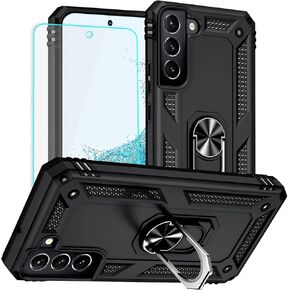 for Galaxy S22 Case: Samsung Galaxy S22 Case with HD Screen Protector - Military Grade Protective Cases with Ring for Samsung S22(Red)