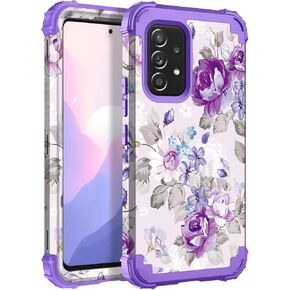 Hocase for Galaxy A36 5G Case, Heavy Duty Shockproof Protection Soft Silicone Rubber Bumper+Hard Plastic Hybrid Protective Case for Samsung Galaxy A36/A56 5G (6.7" Display) 2025 - Teal Flowers