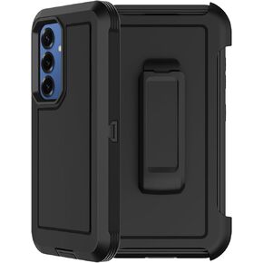 RubCase for Samsung Galaxy S25 Plus Case, S24 Plus Case, with 2X Screen Protector, Dual Layer Bumper Cover with Belt Clip Holster & Kickstand Phone Case for Galaxy S25 Plus/S24 Plus 5G (Black/Orange)