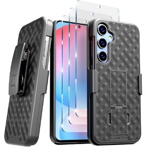 for Samsung Galaxy A16 Case with Belt Clip Holster, Screen Protector for Galaxy A16 - Black