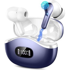 Wireless Earbuds, Bluetooth Headphones 5.3 Stereo Bass Ear buds with ENC Noise Cancelling Mics, 40H Playtime Bluetooth Earbuds with LED Display, IP7 Waterproof in Ear Earphones for Android iOS, Black