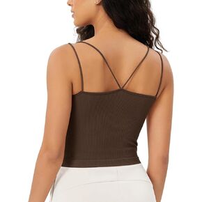 ODODOS Women's Crop Seamless Double Straps Cropped Tank Tops V Back Ribbed Camisole