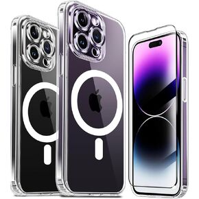 TZGZT Camera Protection for iPhone 14 Pro Max Phone Case, [fits MagSafe Accessories] Magnetic Protective Cover with 2X Screen Protector, Women Case for iPhone 14 Pro Max, Clear