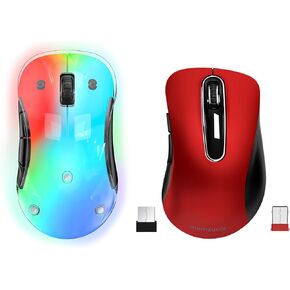 Memzuoix 2.4G Wireless Mouse - 2 Pack (LED Rechargeable + Red Wireless)