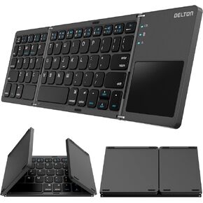 Delton F75 Foldable Bluetooth Keyboard with Touchpad, Compact and Portable Design, Rechargeable Wireless Keyboard, Compatible with PC, Laptop, iMac, Tablets & Smartphones - Black