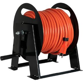 Iron Forge Extension Cord Storage Reel with Metal Stand, Black - Portable Cable Reel, Holds Up to 100 Ft of Electrical Cord, Hose, or Rope