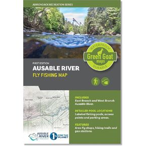 Ausable River Fly Fishing Map | Adirondack High Peaks Guide - East Branch and West Branch | Includes Fishing Pools and Nearby Ausable River Hiking Trails | Durable, Waterproof & Tear Resistant