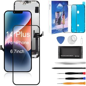 for iPhone 14 Plus Screen Replacement, 6.7inch 3D Touch Display Full Repair kit, Digitizer Assembly with Tools Set, Tempered Glass, Instruction
