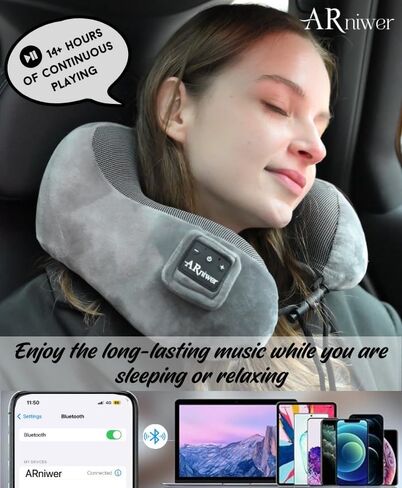 Bluetooth Music Semicircular Neck Pillow Wireless Bluetooth Speaker Suitable Airplane,Bus,Train,Car,Office,and Outdoor Camping for Sleeping, Resting The Best Travel Essentials. (Black) in Kuwait