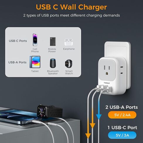 US to UK Plug Adapter, TESSAN UK Adapters for Travel, Foldable Plug with 4 Outlets 3 USB (PD 20W 1 USB C), Type G Power Adaptor for USA to Ireland Scotland England London Hongkong Dubai Irish in Kuwait