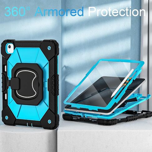 WESOROL for iPad Air 13 Inch Case M3/M2 2025/2024 with Pencil Holder/Screen Protector/360° Rotating Stand,Military Grade Shockproof Cover for iPad Air Case 13 Inch, Black Blue in Saudi Arabia